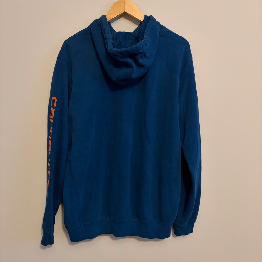 Carhartt K288 Mens Original Fit Sleeve Logo Hoodie Teal Blue Orange Medium - Picture 2 of 6